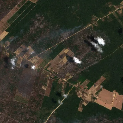 Wildfire near Vila de Curuá-Una (Oct 12 · N) — Sentinel-2 true color