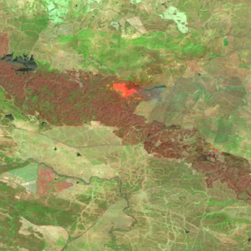 Wildfire near Villanueva de las Cruces — Sentinel-2 SWIR (fuego)