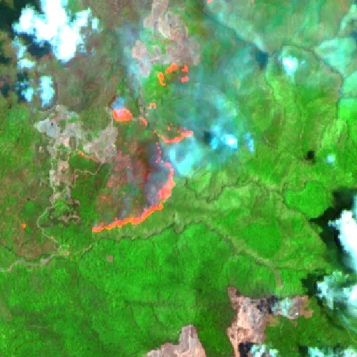 Wildfire near Weda (Oct 2) — Sentinel-2 SWIR (fuego)